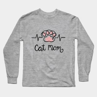 Cat mom paw heartbeat Long Sleeve T-Shirt